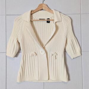 Vintage y2k Moda International chunky knit collared half sleeve cardigan